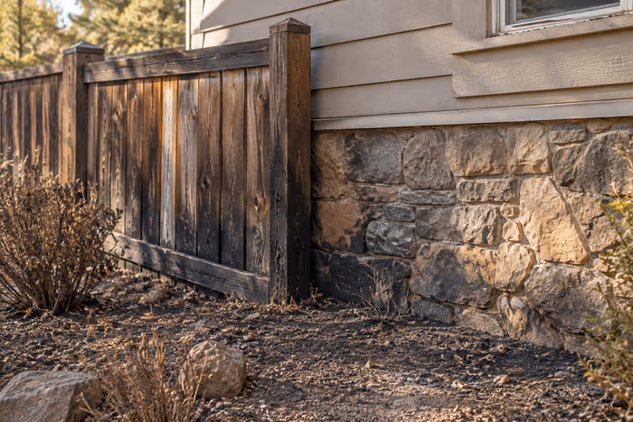 Exterior timber fence and masonry foundation